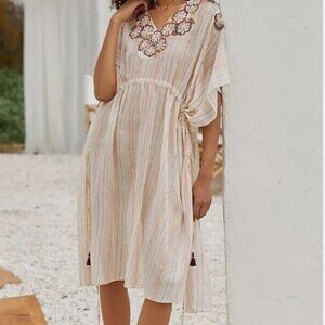 ANTHROPOLOGIE DUET BEADED SHORT TIE SIDE CAFTAN